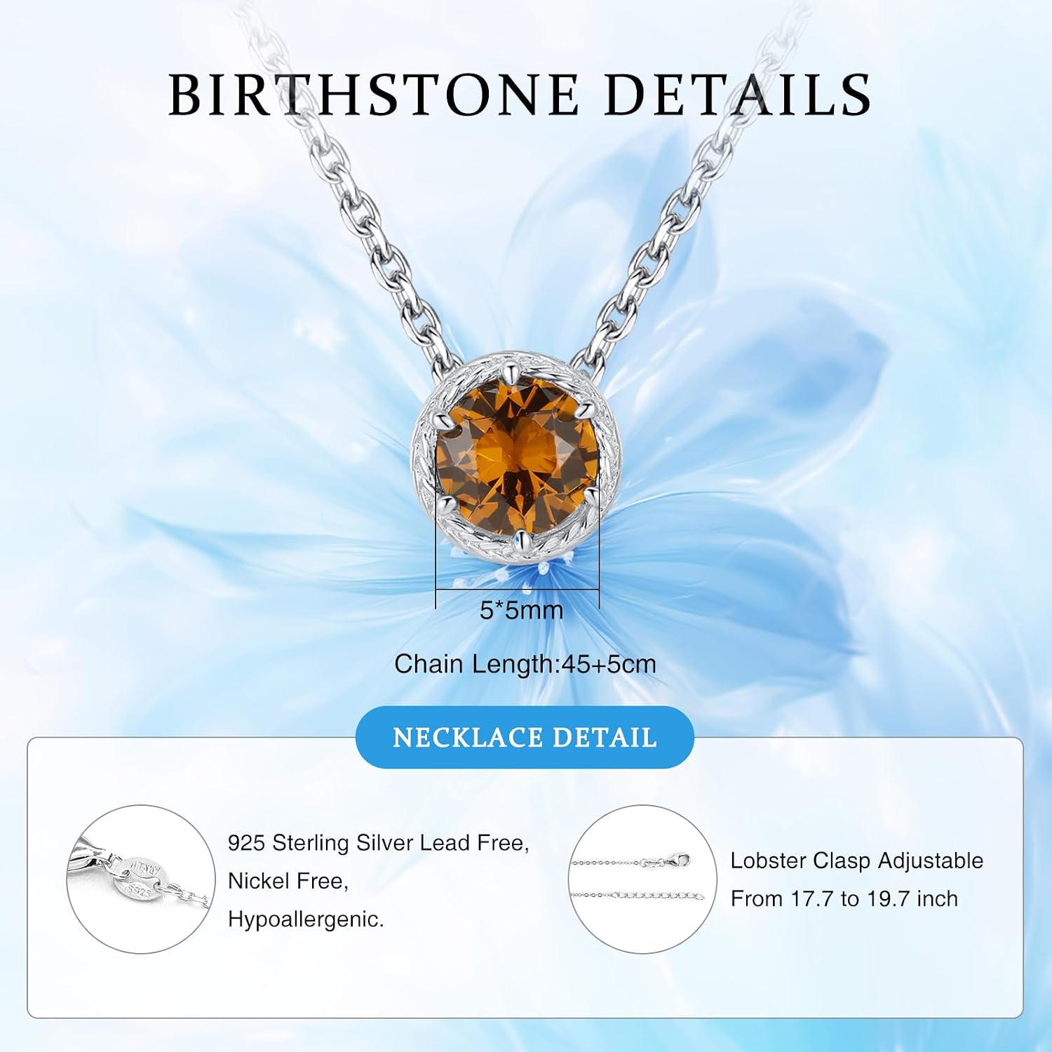 Sterling Silver Dainty Birthstone Pendant Necklace S925 White Gold Tiny Solitaire CZ Pendant Birthday Gift for Women image 5
