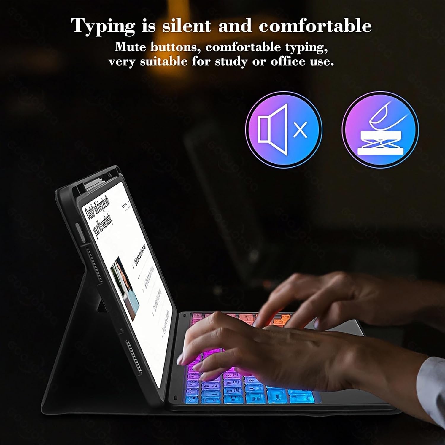 Hands typing on Guiheng keyboard with muted keys
