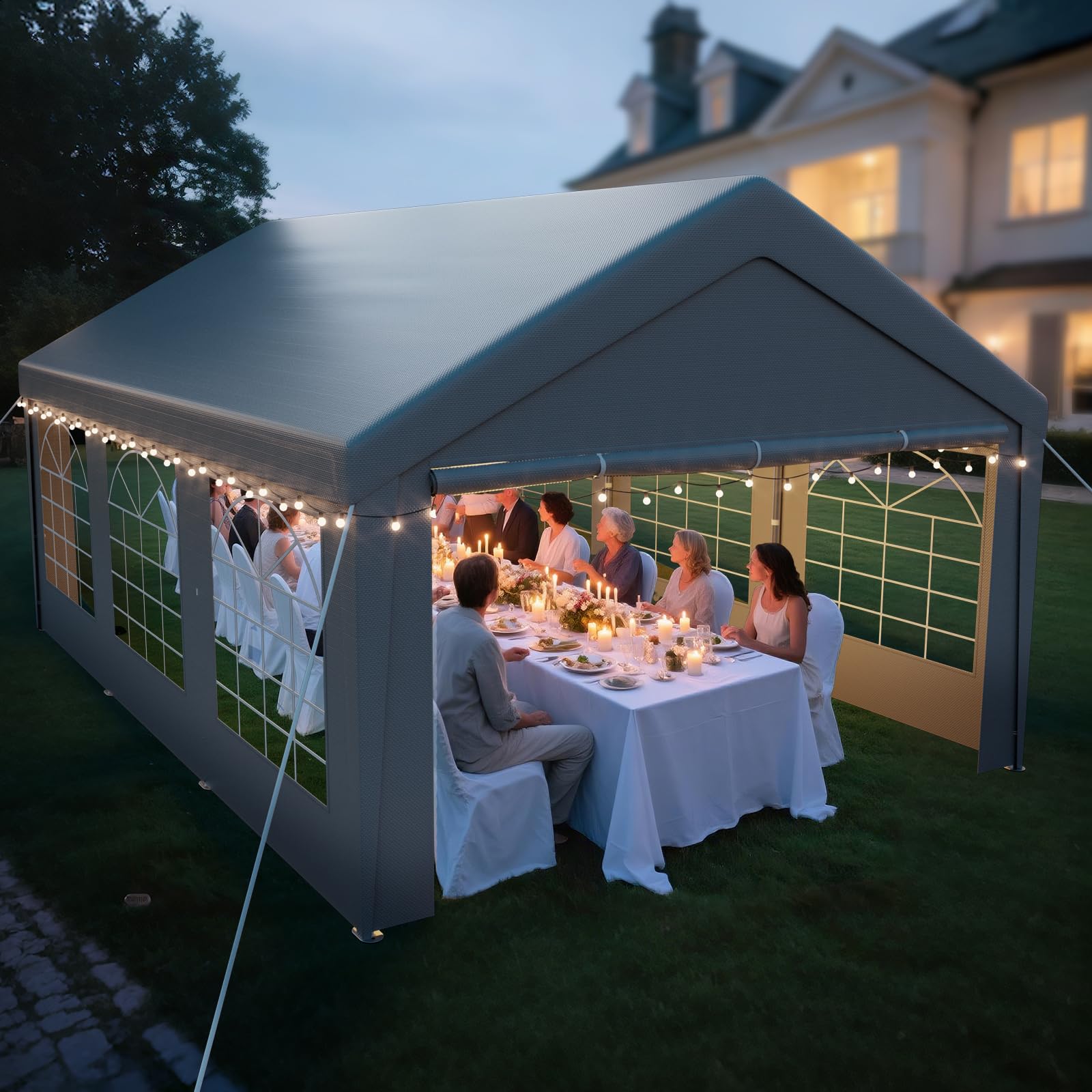Pavillon 4x6m mit 2 Seitenwänden & 2 Giebelteilen, Dein Outdoor-Party-Spot zum Chillen, XXL Partyzelt mit Verbolzung Konstruktion, Windschutz UV-Schutz Wasserdicht, aus Stahl & PE-Plane (Grau)