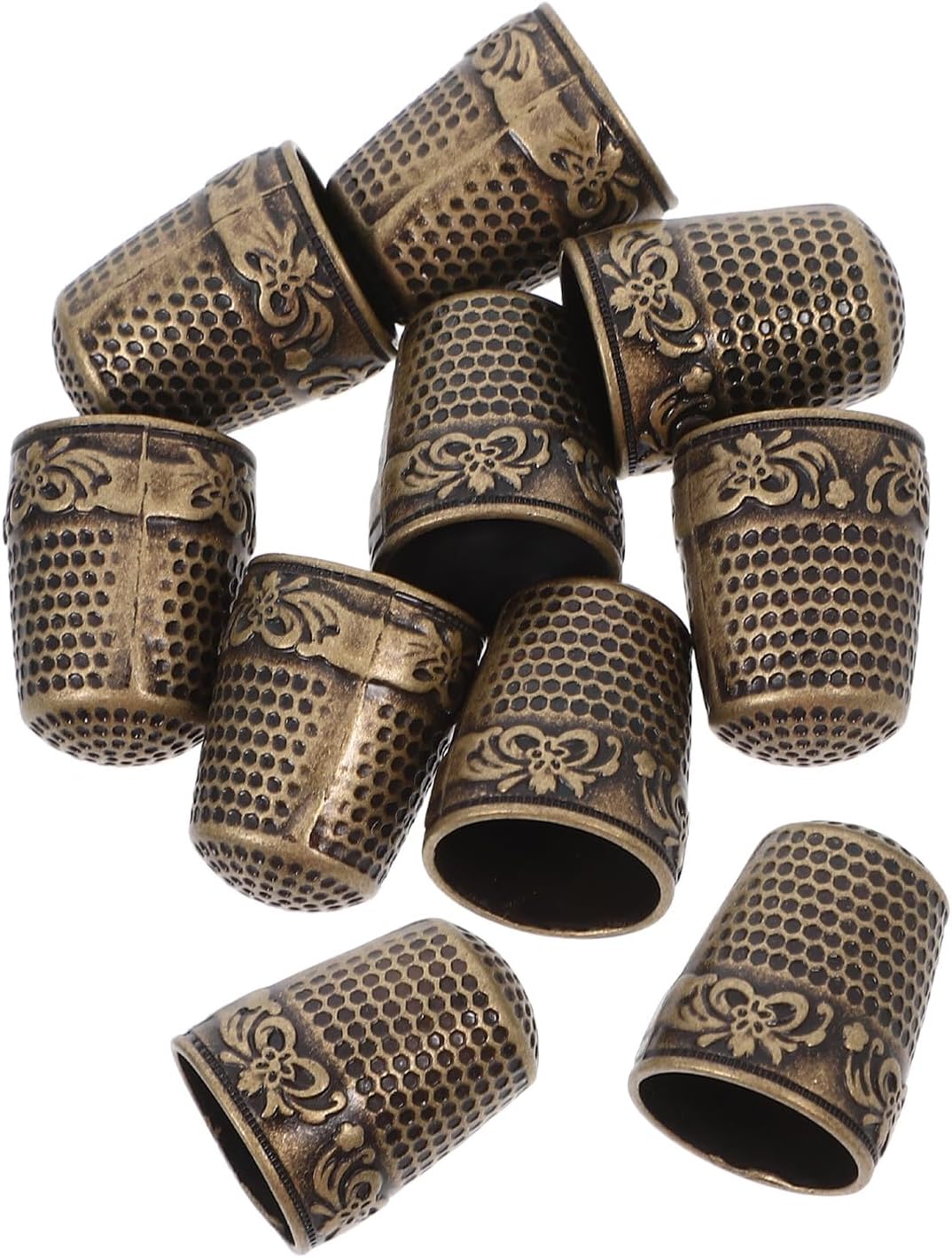 OHPHCALL 10pcs Metal Thimble Guards Finger Protectors Sewing Supply Quilting Thimbles for Hand Needlework Vintage Antique Bronze Color for Sewing Enthusiasts