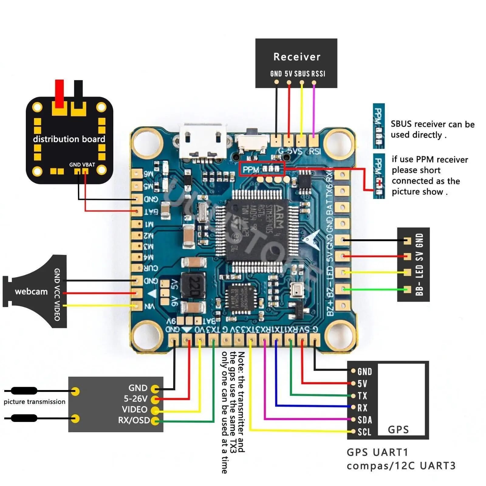 Placa controladora de vuelo Betaflight F4V3S F4 V3 V3S PLUS FC con barómetro incorporado y OSD compatible con QAV250 230 RC Drone FPV Racing Quadcopter compatible