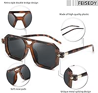 Vista 148 de Feisedy - B2622 - Lentes de sol estilo aviador, cuadrados, clásicos de los años 70, unisex, con montura clásica retro y elegante, UV400 Marco