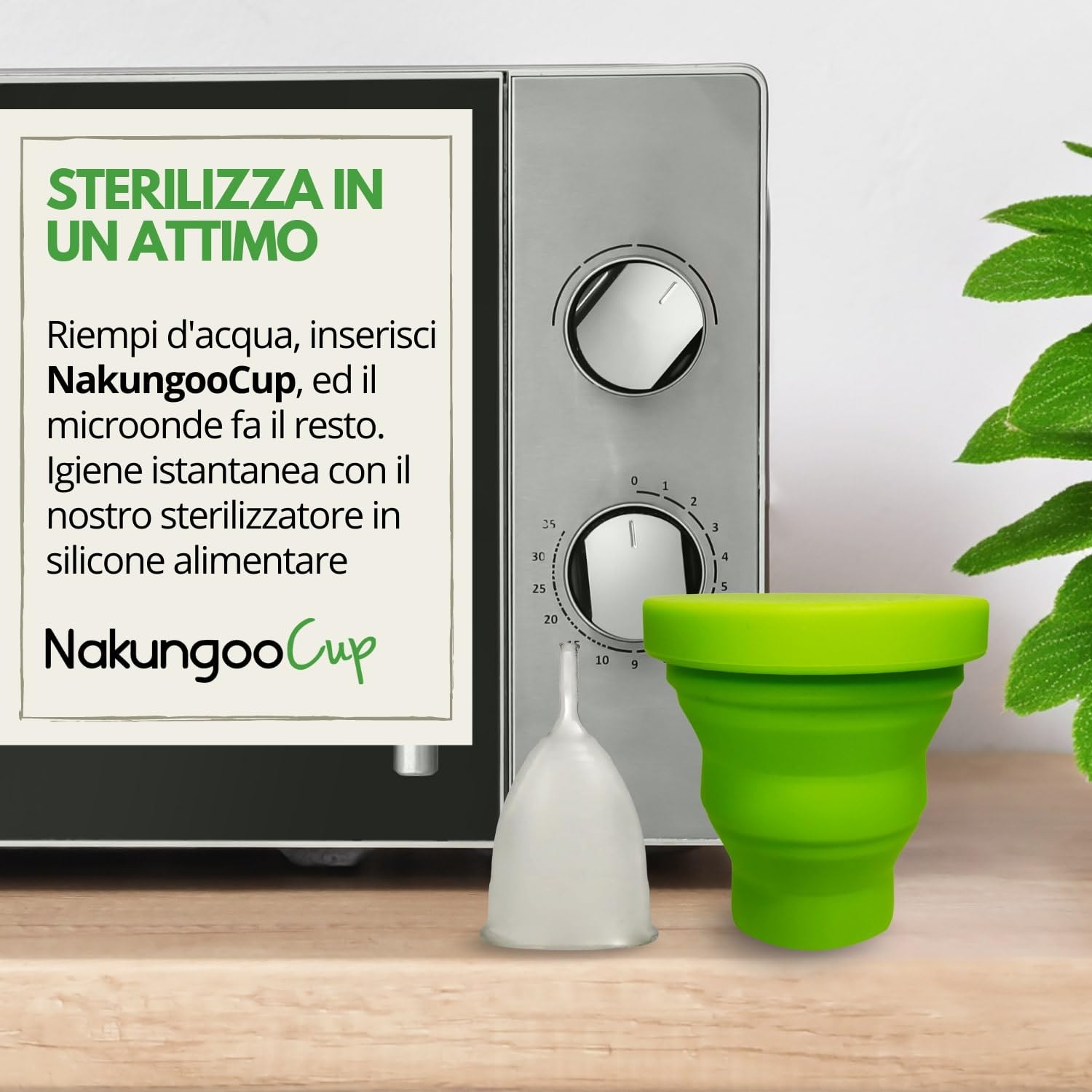 Nakungoo Cup Coppetta Mestruale Morbida 100% Silicone Medicale Certificata, Anallergica, Riutilizzabile per Flusso Abbondante | Kit Completo 2 Taglie (S e L) con Sterilizzatore, Sacchetta e Spazzolina