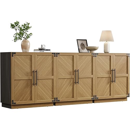 SICOTAS 92" Sideboard Buffet Cabinet with Storage – Extra Wide Farmhouse Credenza with Doors & Adjustable Shelves for Living Room, Entryway