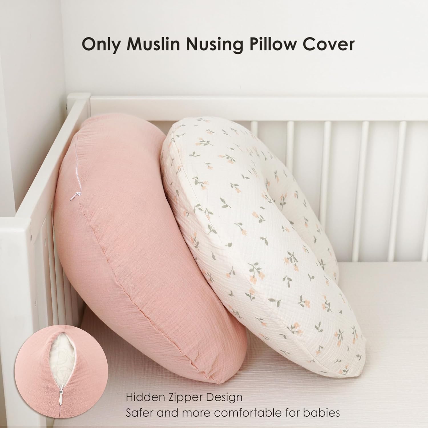 2-Pack Muslin Nursing Pillow Covers, Breathable 100% Cotton Breastfeeding Pillow Slipcovers for Standard Nursing Pillows, Soft Covers for Baby Girls and Boys with Zipper - Image 3