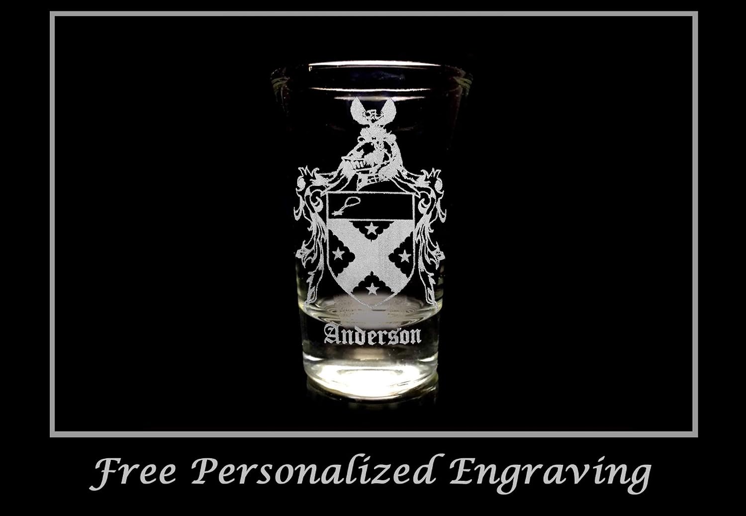 Anderson English Family Coat of Arms Shot Glass 1.5 oz Set of 6 – Personalized Heraldic Engraving