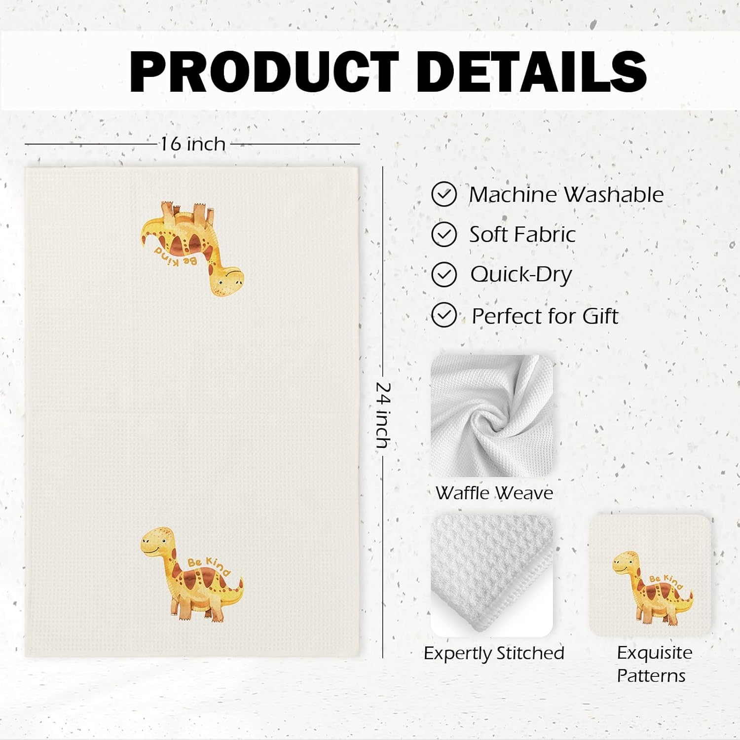 Dinosaur Kids Bathroom Hand Towels Decor,Dino Gifts for Boys Kids Lovers, Cute Beige Dinosaur Be Kind Inspirational Decorative Dish Tea Towel for Kitchen Bathroom, 16x24 Inch Set of 4