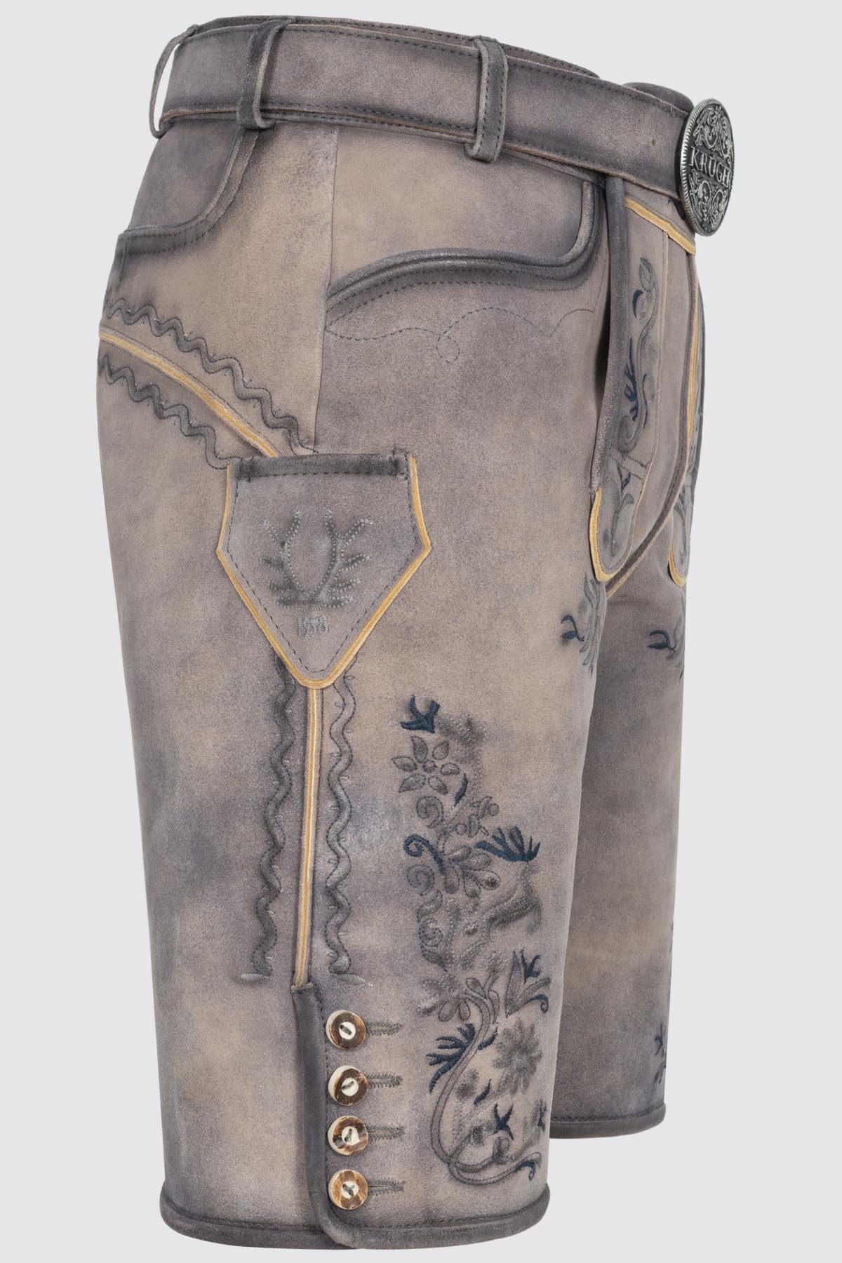 Krüger Herren Trachten Lederhose kurz, Modell: Lederhose Juan mit Gürtel, Knielang, Tracht, Volksfest