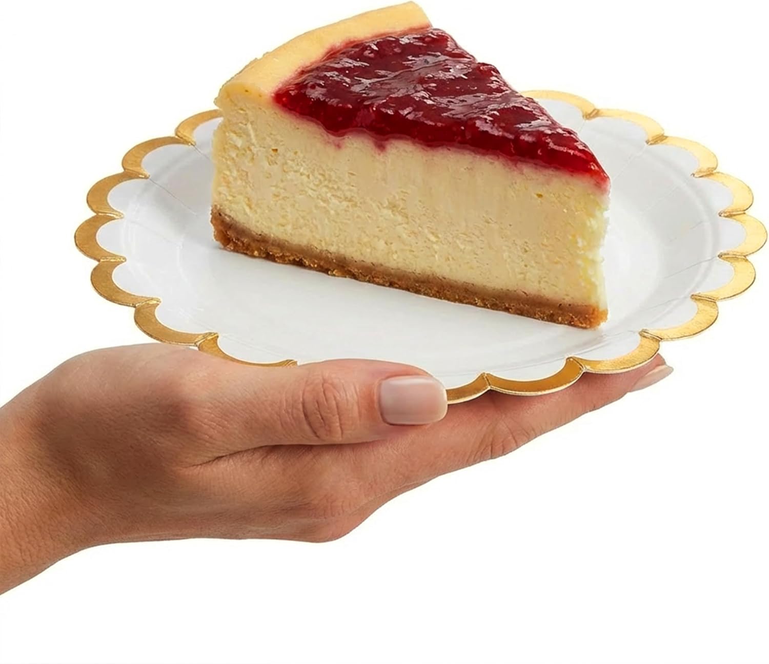 Assorted Scalloped Plates 50 Pc Gold Rim — 7" Dessert Party | Assorted colors gold foil scalloped rim | Heavyweight 7" dessert | 50 pack | Wedding baby shower tea party variety