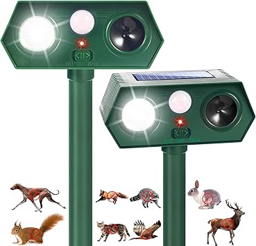 2 Pack Ultrasonic Solar Animal Repellent Cat Deterrent Outdoor,Deer Repellent with Motion Sensor Strobe Light,Waterproof Animal Repeller for Raccoon Squirrel Rabbit Dog Skunk,Yard Garden Protection