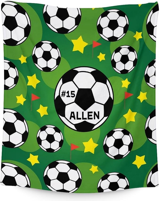 Mercuryelf Custom Soccer Blanket Gifts, 50"x60" Personalized Football Throw Blankets for Boys Kids, Cozy Lightweight Fleece Plush for Sofa Bed Room Decor