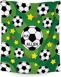 Mercuryelf Custom Soccer Blanket Gifts, 50"x60" Personalized Football Throw Blankets for Boys Kids, Cozy Lightweight Fleece Plush for Sofa Bed Room Decor