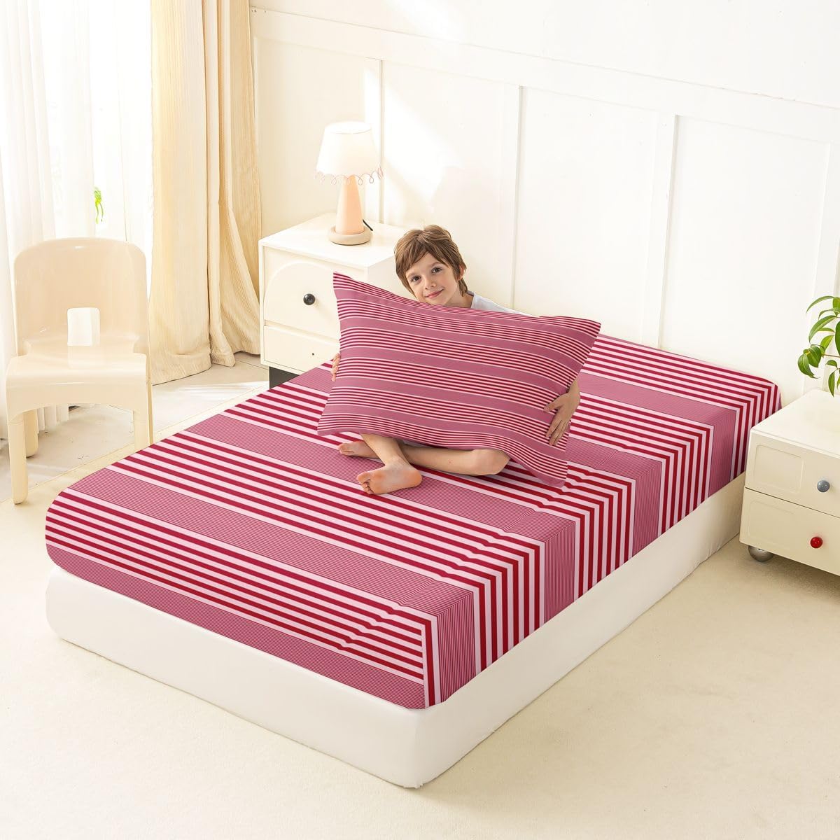 Erosebridal Red Striped Bedding Set Twin Size for Kids Boys Girls