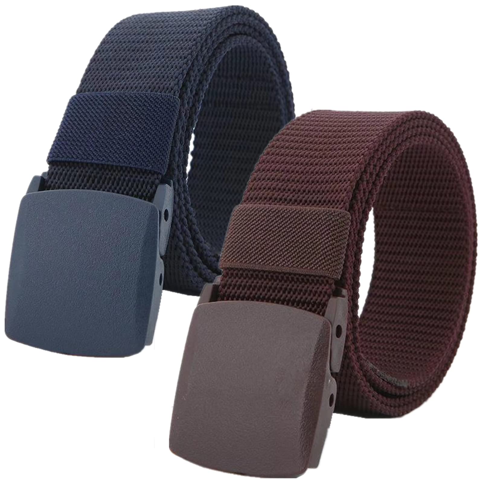 Cinturones de trabajo para hombre, Cinturones for hombres y mujeres, cinturón táctico de nailon ligero, tamaño de hasta 67 pulgadas con hebilla de plástico militar, 2 piezas(Blue/Brown,120CM/47")