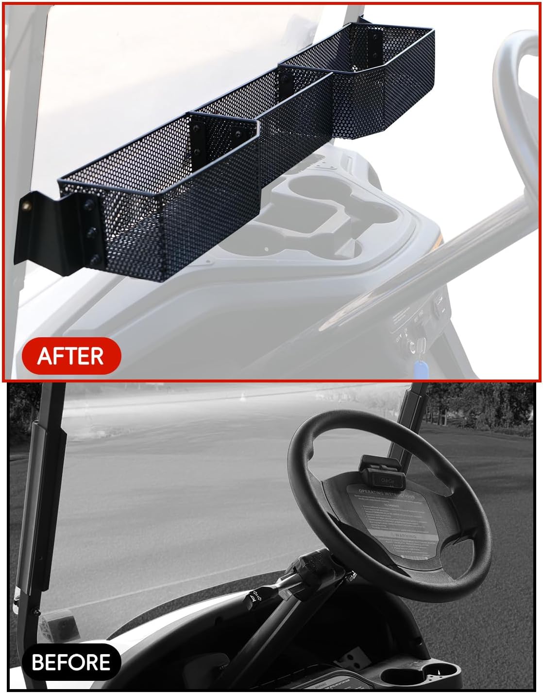 Inner Front Storage Basket for Yamaha G29, Large Compartments Dashboard Front Storage Tray Organizer for Yamaha G29 and Drive 2 2017-up Golf Cart Accessories, No Drilling