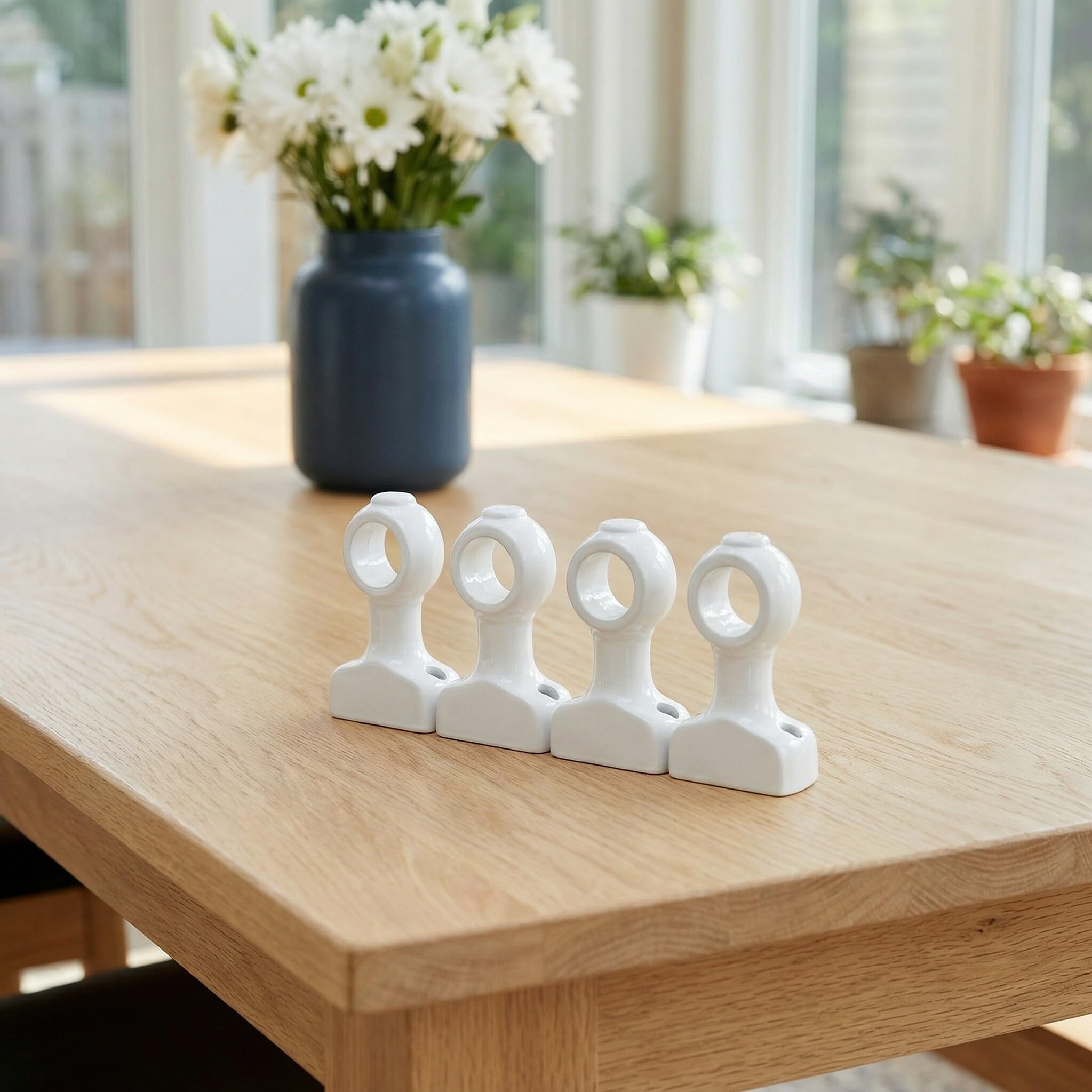 4 Pezzi Supporto Bastone Confezione Design Decorativo per Tende in Legno Bianco e Struttura Heavy Duty per Cucina e Ufficio