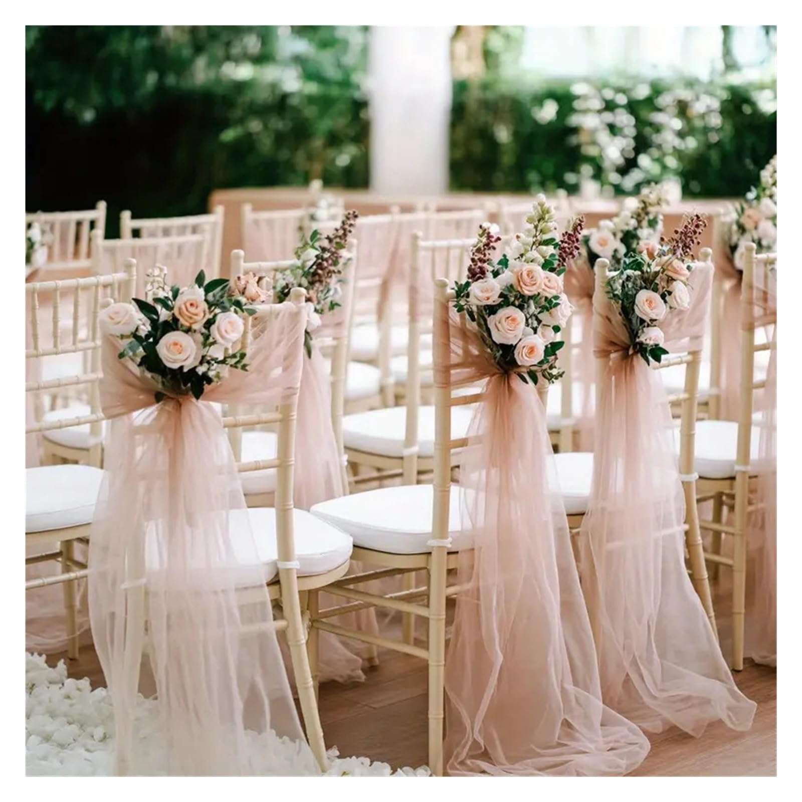 YGSGJSP Chair Sashes 50-10pieces 200x75cm gauze Chair Back Veil Wedding Sashes Bows Covers Ribbon Party Decor for Wedding(Hazelnut,10 pcs)