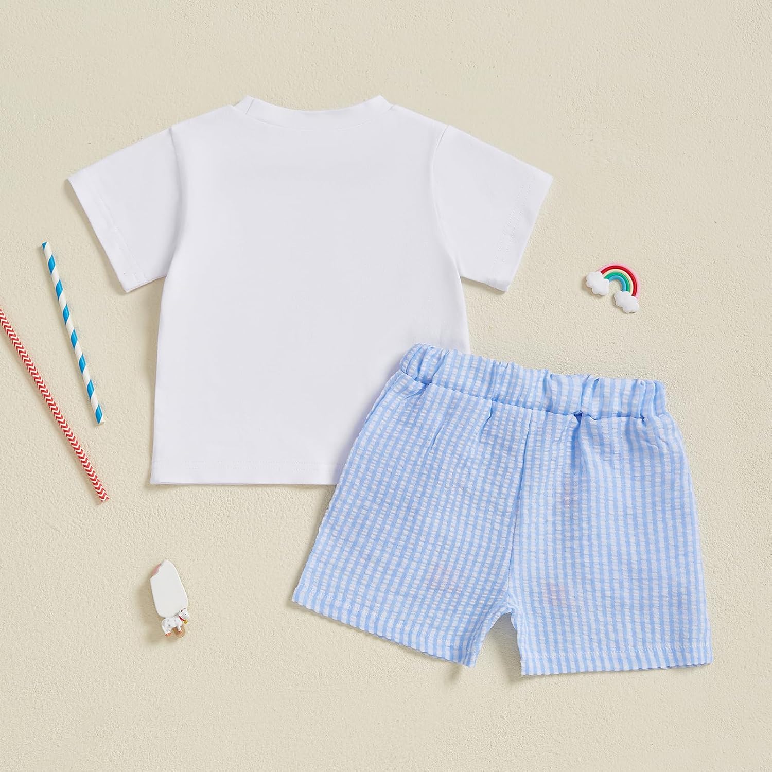 Toddler Baby Boy 4th of July Outfit Short Sleeve American Flag Smocked T-shirt Elastic Waist Shorts Summer Clothes
