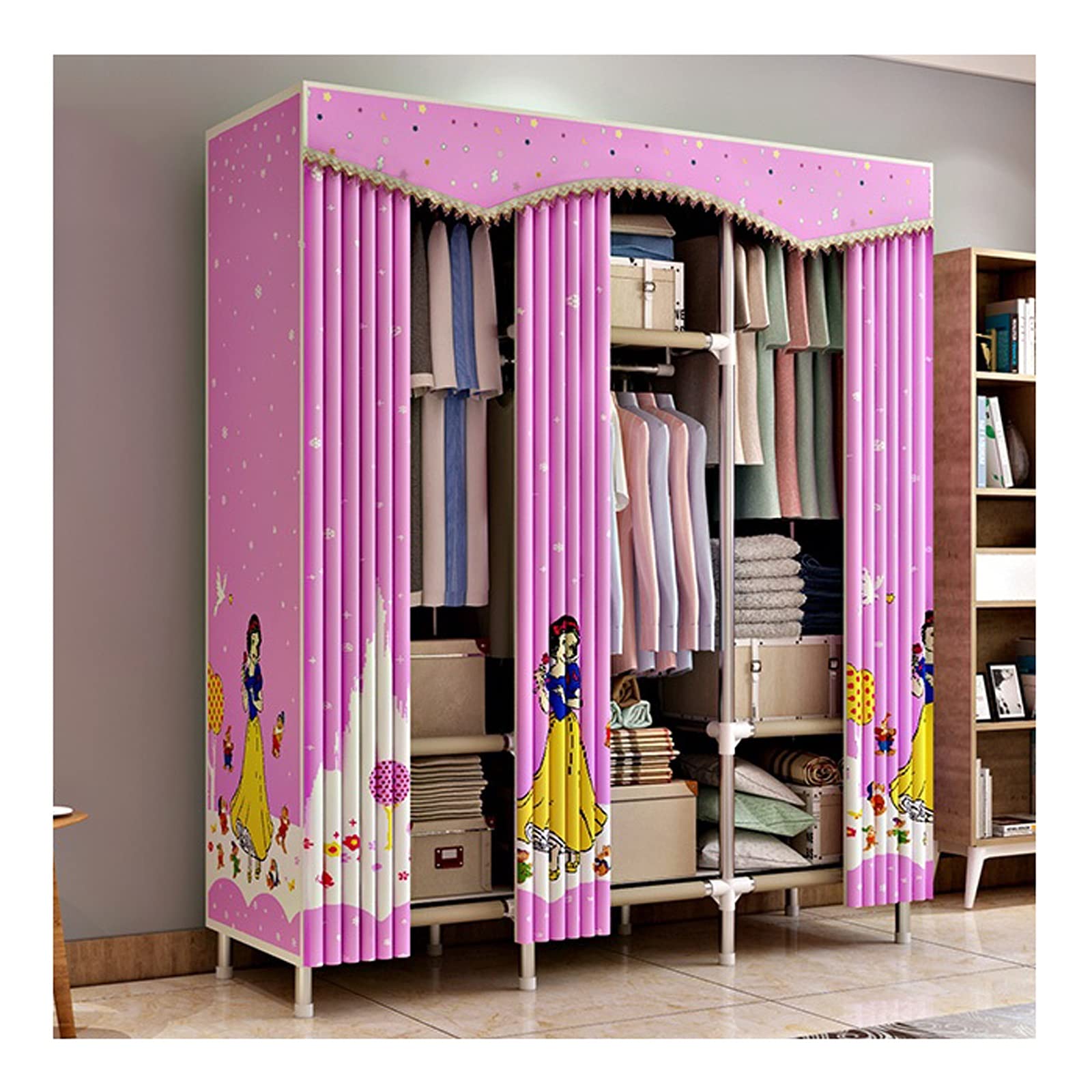 Organisateur de Placard Portable Armoire d'armoire portable Organisateur Couvercle de tissu non tissé et étagères en acier métal L50.4 "× D17.7 × H 67.7" Organisateur De Vêtements Debout Placard