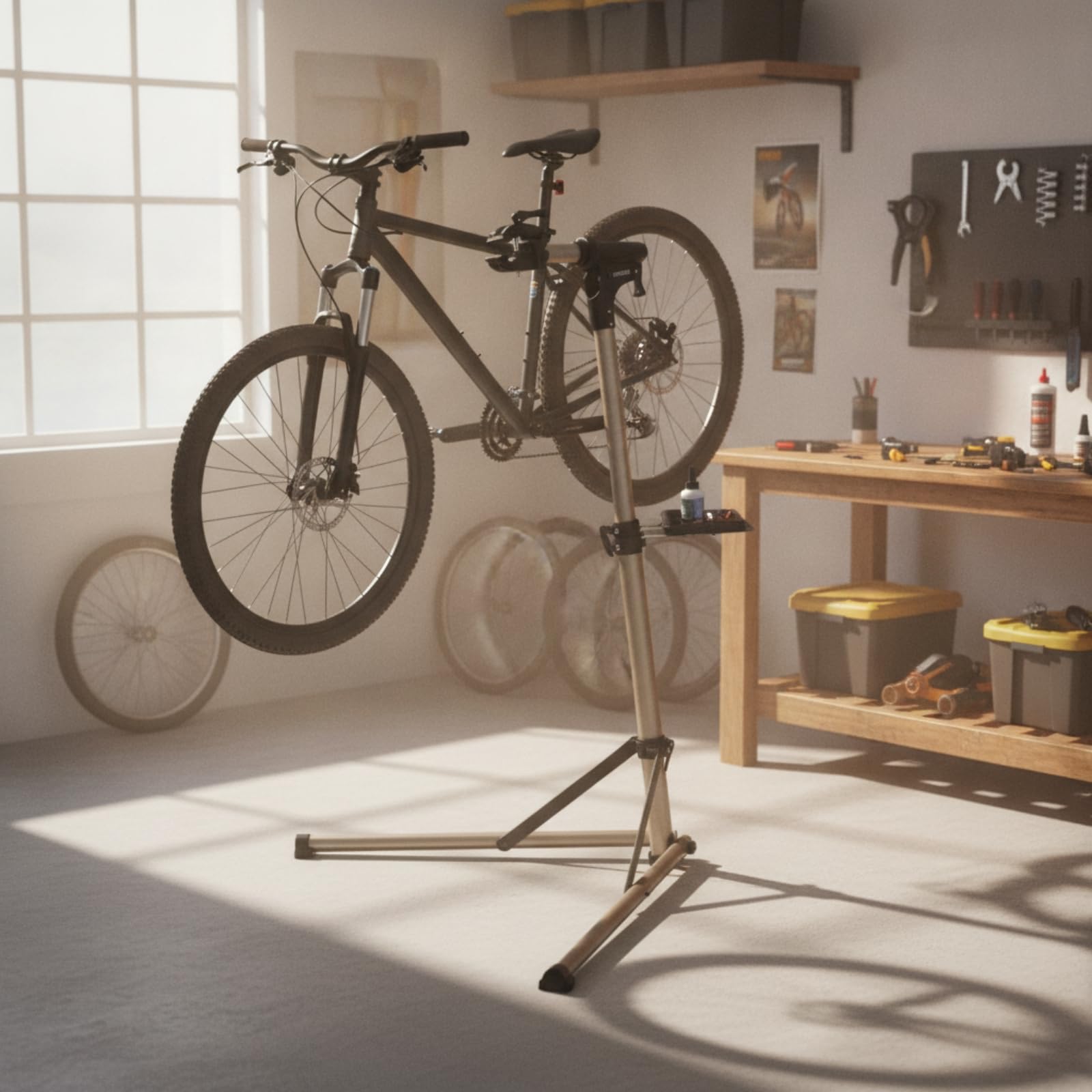 Qianly Cavalletto Manutenzione Bici con Vassoio Regolabile Supporto Manutenzione Bicicletta Professionale Attrezzatura per Ciclisti