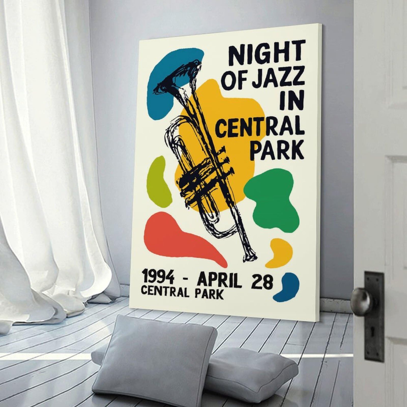 Junmoney Frame-Style-16 Night Of Jazz In Central Park Decorative Wall Artwork, 16X24inch(40X60cm), For Corridors, Hallways Or Apartment Entries, Home Artwork For First Impressions