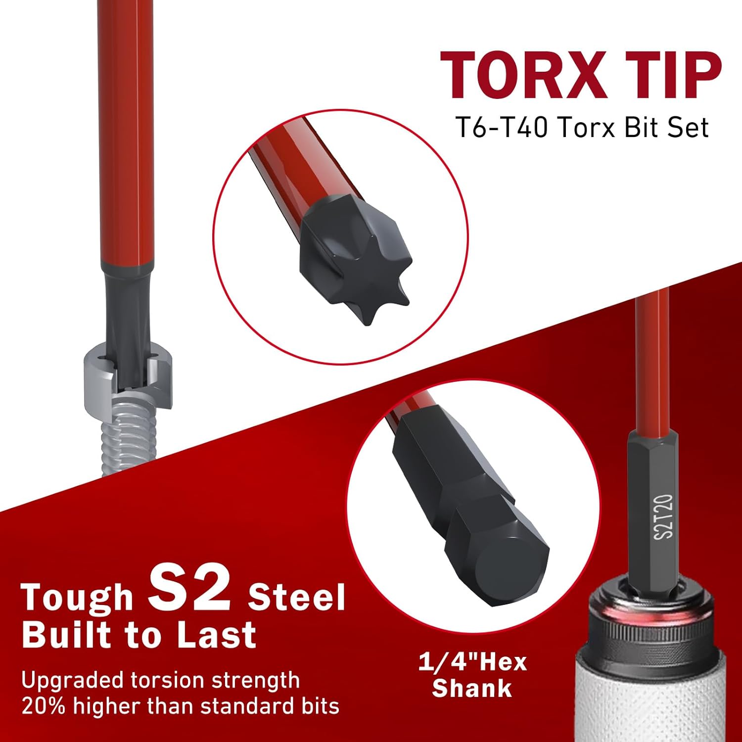 XOOL 13-Piece Long Torx Bit Set, 6-Inch (150mm), T6-T40, Magnetic S2 Steel, 1/4" Hex Shank, CNC Precision Tips for Impact Drivers, Drills, and Screwdrivers