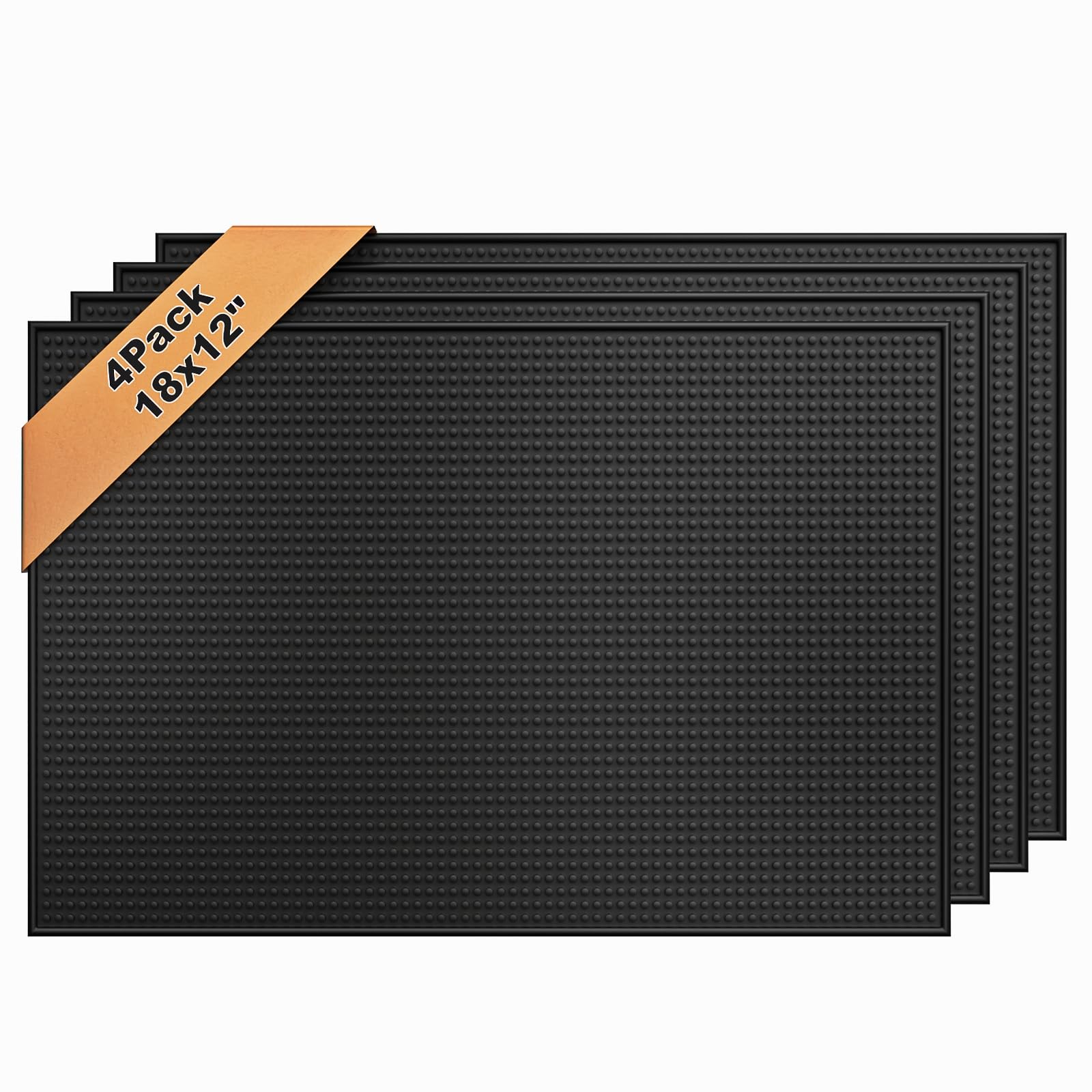 Confezione da 4 tappetini da bar in gomma per piano di lavoro della cucina, 45 x 30 cm, nero, tappetini per bar in vetro, casa, bar, opachi, per asciugare i piatti, antiscivolo, accessori per barista
