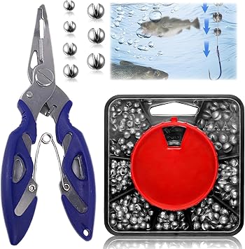 180 Pcs Fishing Weights Mixed - Split Shot Fishing Weights Set with Stainless Steel Pliers, Carp Fishing Tackle, Fishing Shot Weights, Fishing Split Shot
