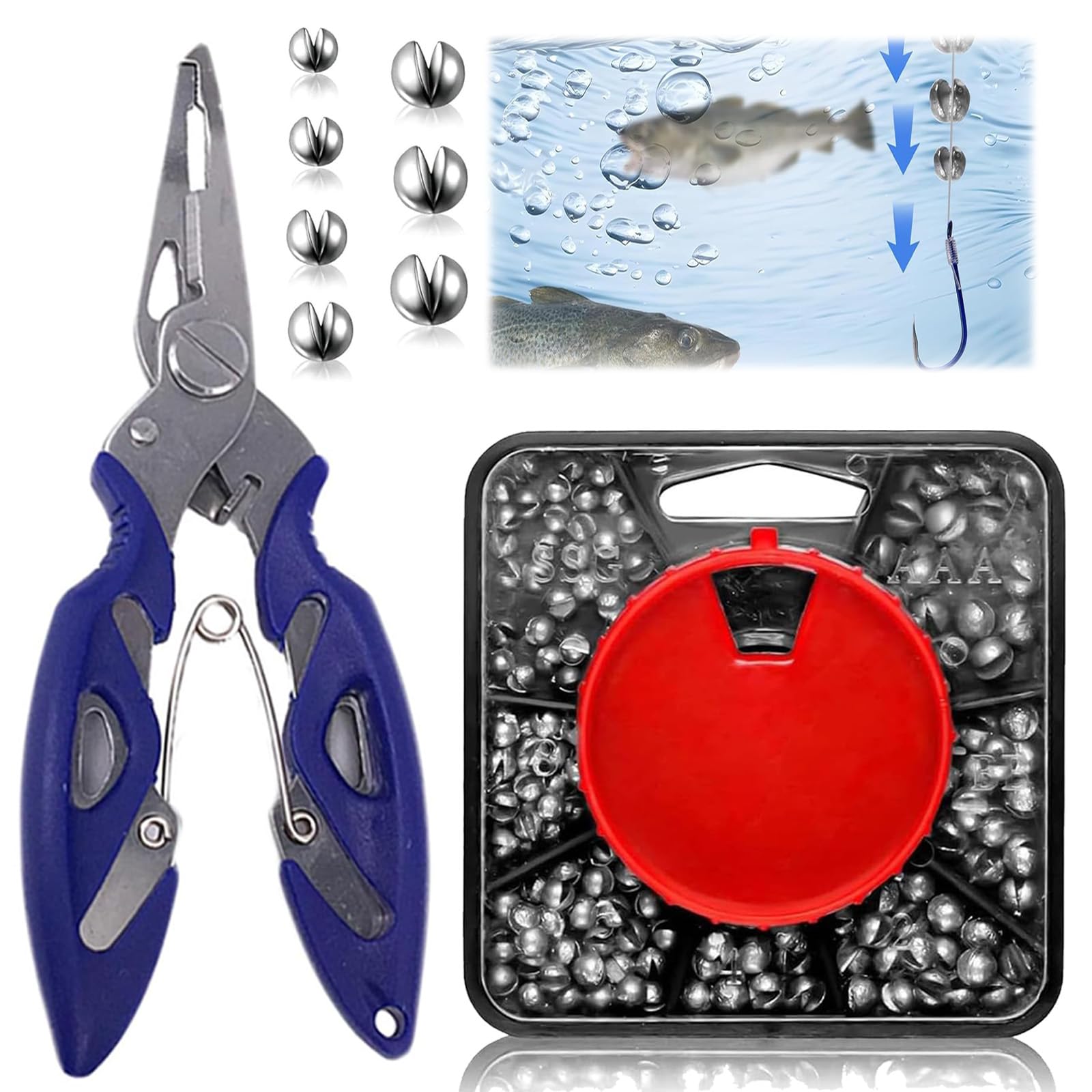 180 Pcs Fishing Weights Mixed - Split Shot Fishing Weights Set with Stainless Steel Pliers, Carp Fishing Tackle, Fishing Shot Weights, Fishing Split Shot