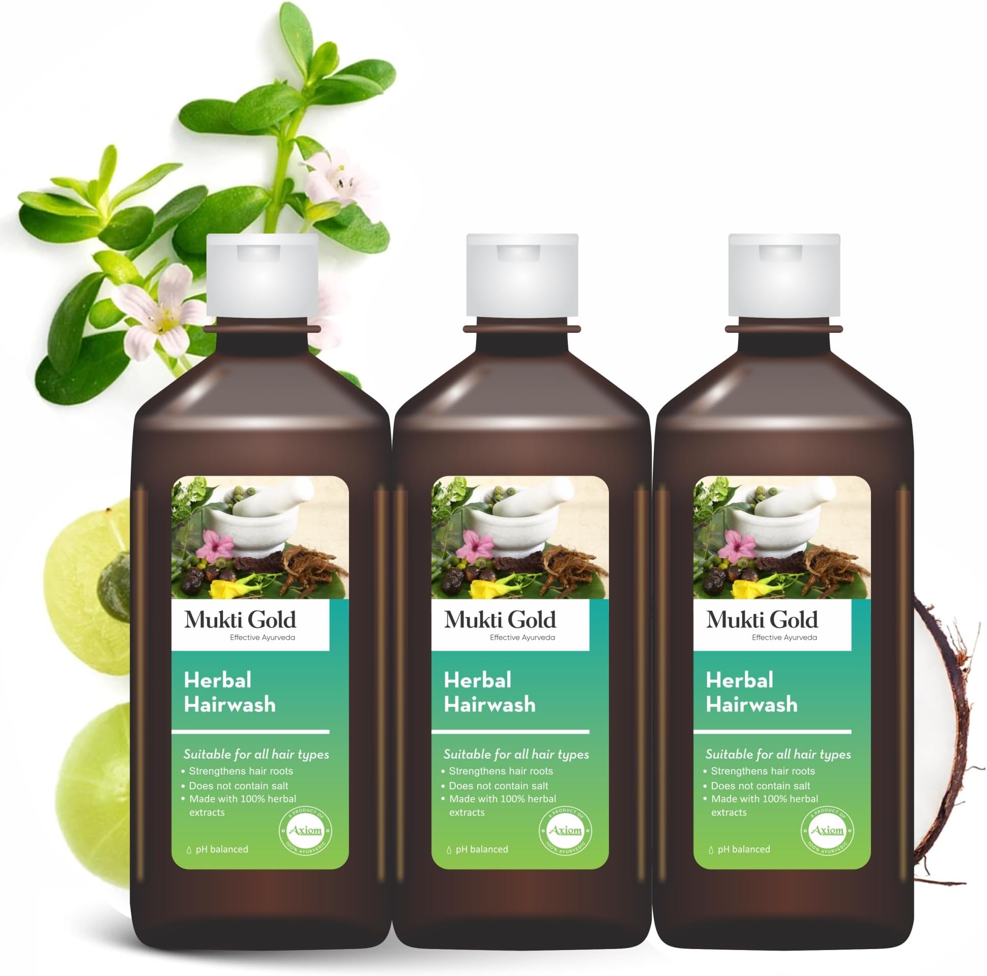 Axiom Herbal Hairwash 500 ml Family Pack (Pack Of 3) | Strengthens Hair Roots | Does Not Contain Salt | 100% natural Herbal Extracts | WHO-GLP,GMP,ISO Certified Product