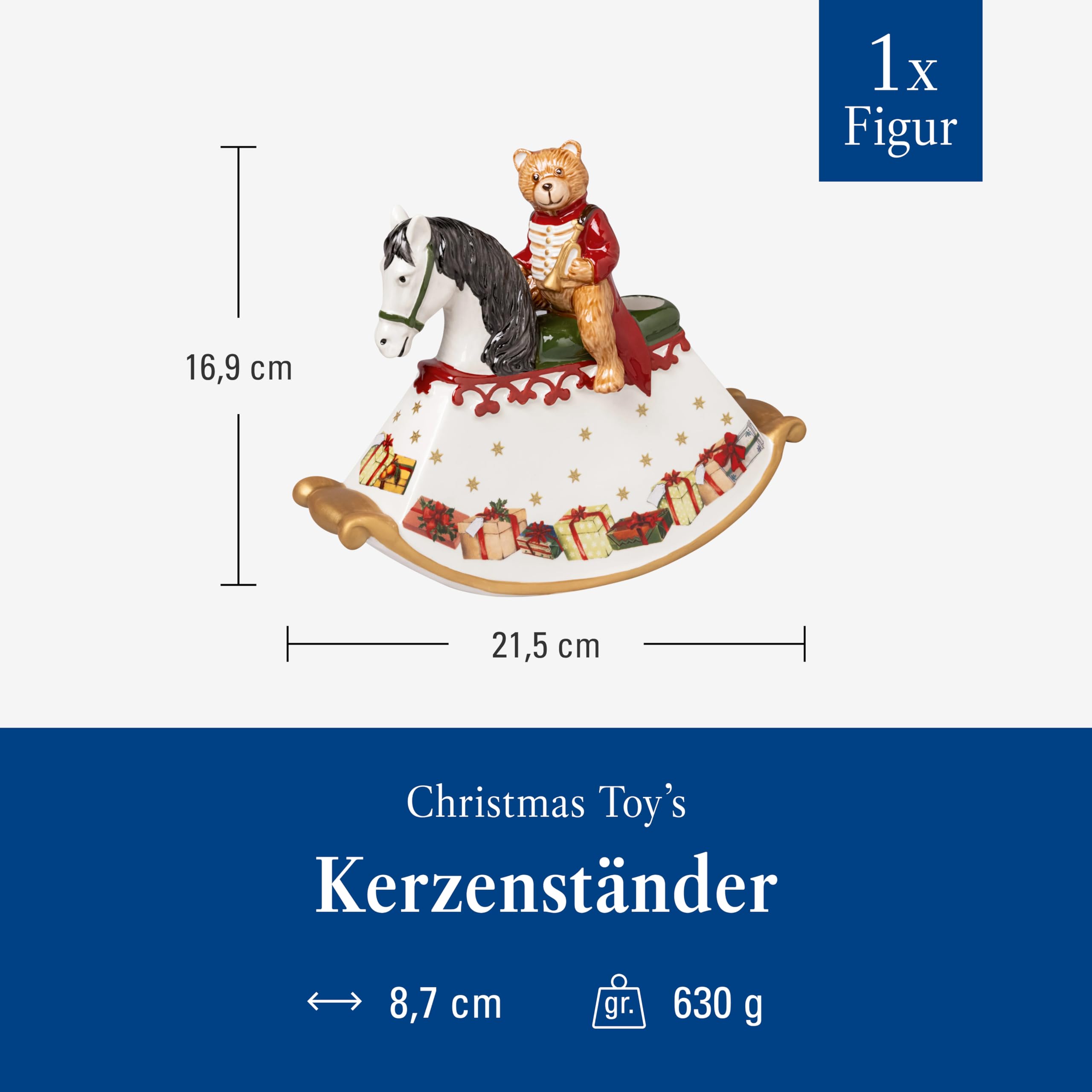 Villeroy & Boch - Christmas Toy's Schaukelpferd Bunt, Weihnachtsdekoration, Stabkerzenhalter, Kerzenhalter, Dekoration für Wohnzimmer, Flur oder Hauseingang, Dekoartikel Xmas, Weihnachten, Porzellan