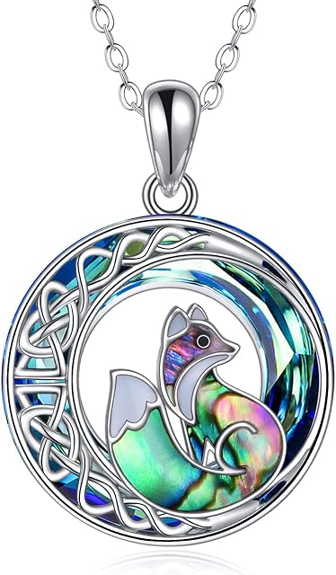 YAFEINI Fox Necklace 925 Sterling Silver Celtic Knot Moon Fox Necklace Crystal Fox Pendant Jewellery for Women Girls