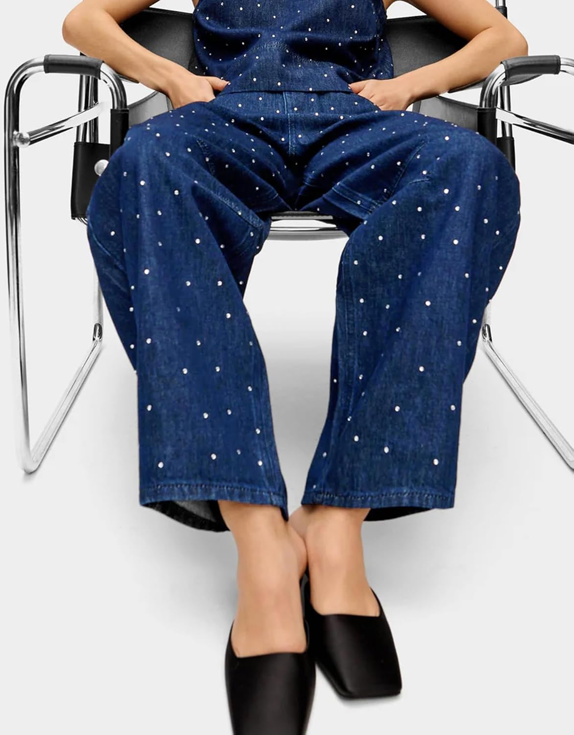 Kedera Rhinestone Jeans for Women Wide Leg Baggy Pants Y2K Mid Rise Jeans Bedazzled Sparkl Bling Pants Streetwear - Image 4