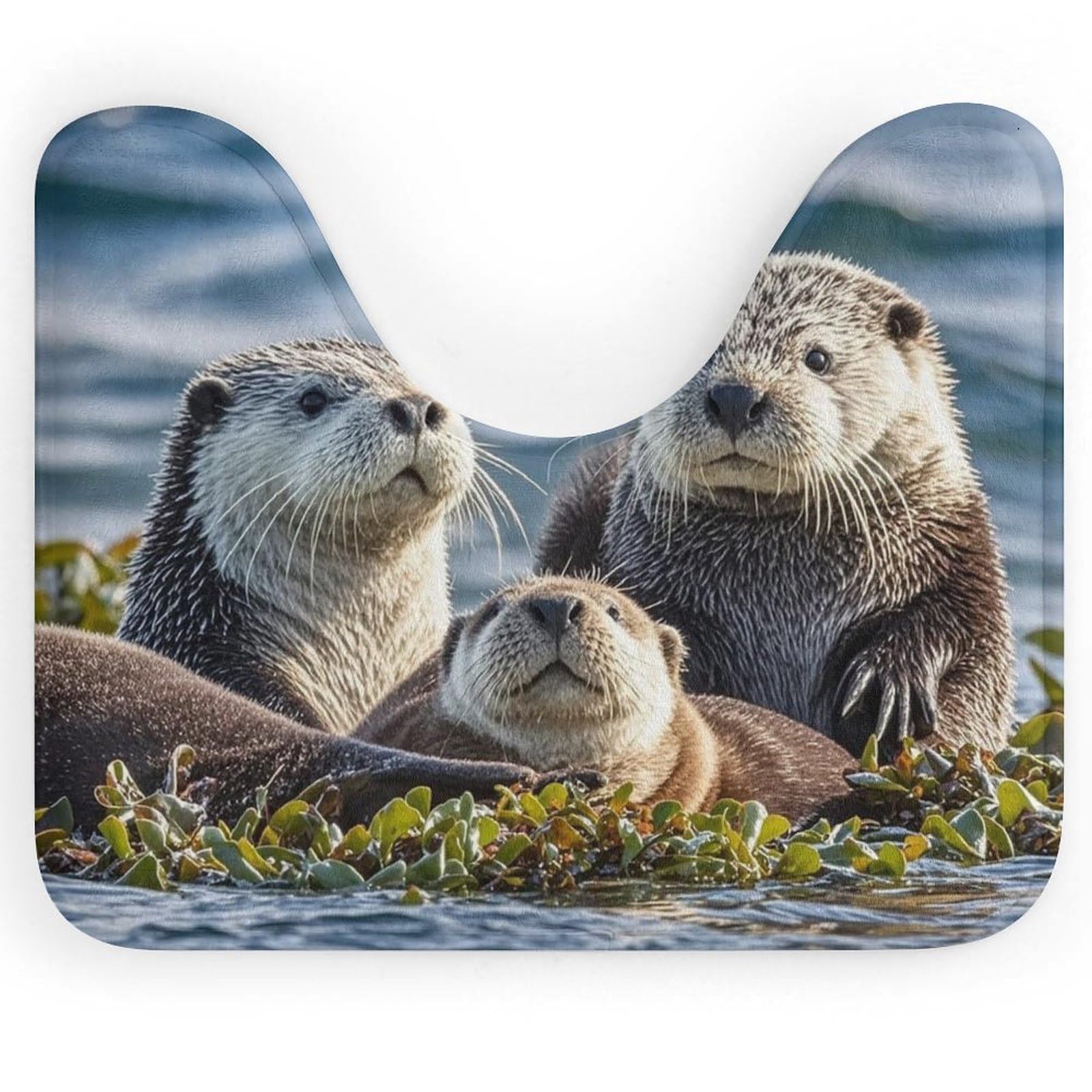 Sea Otters Bath Mats Non Slip Bath Contour Rugs Bathroom Floor Mats Carpet Absorbent Shower Rug with U-Shaped Quick Dry Bathroom Rug for Home