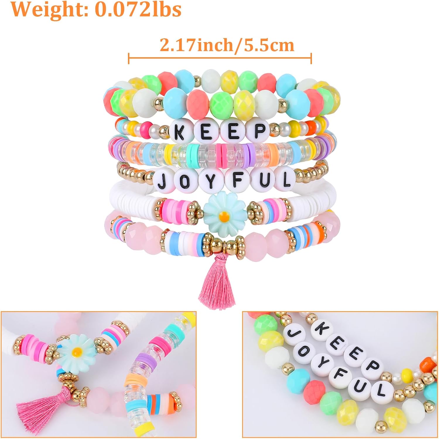 Inspirational Clay Bead Bracelets for Women Preppy Surfer Heishi Bracelets Set Macaron Color Stackable Bracelets Colorful Elastic Layering Friendship Bracelets Boho Jewelry Gift for Teen - Image 2