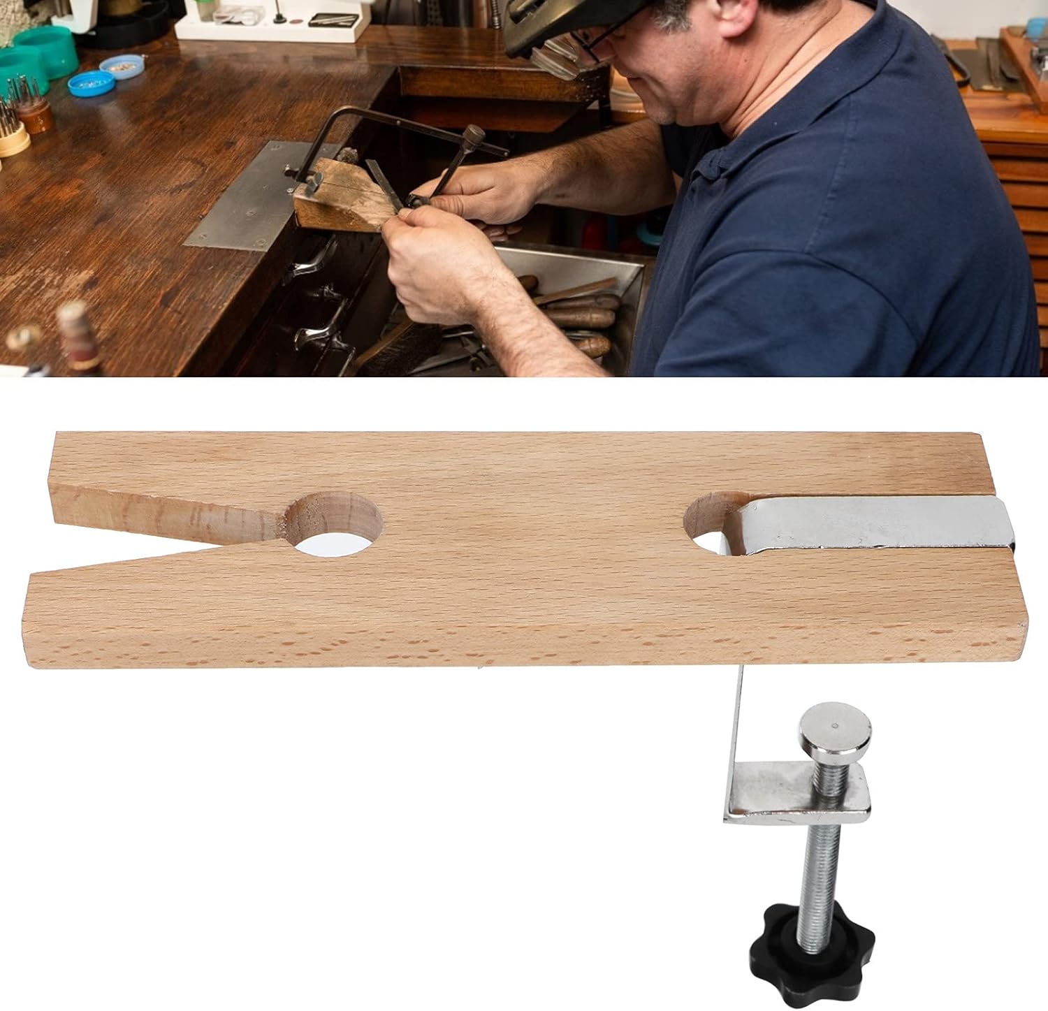 Wooden Bench Pin, V Slot Jeweler Saw Frame Bench Pin Clamp, Jewelers Making Processing Tools, Jewelers Bench Workholding Devices for Jewelry Polishing Cutting, Making Handwork Items
