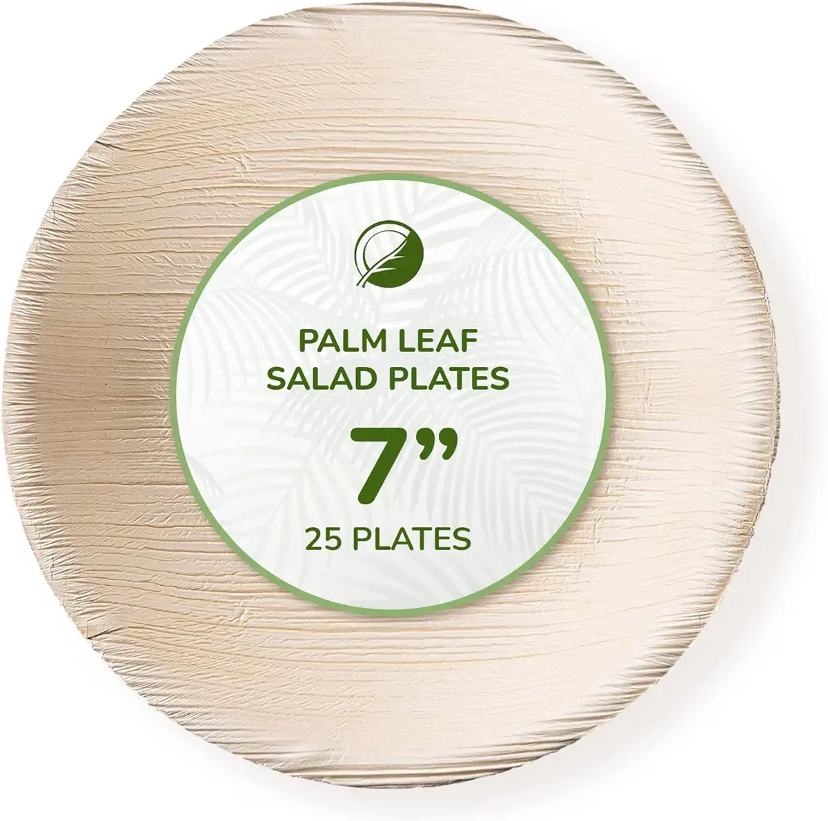 Palm Leaf Plates - Environmentally Disposable Tableware | 25 Pieces | 7 Inches Round | Bamboo Style | Biodegradable &amp; Compostable