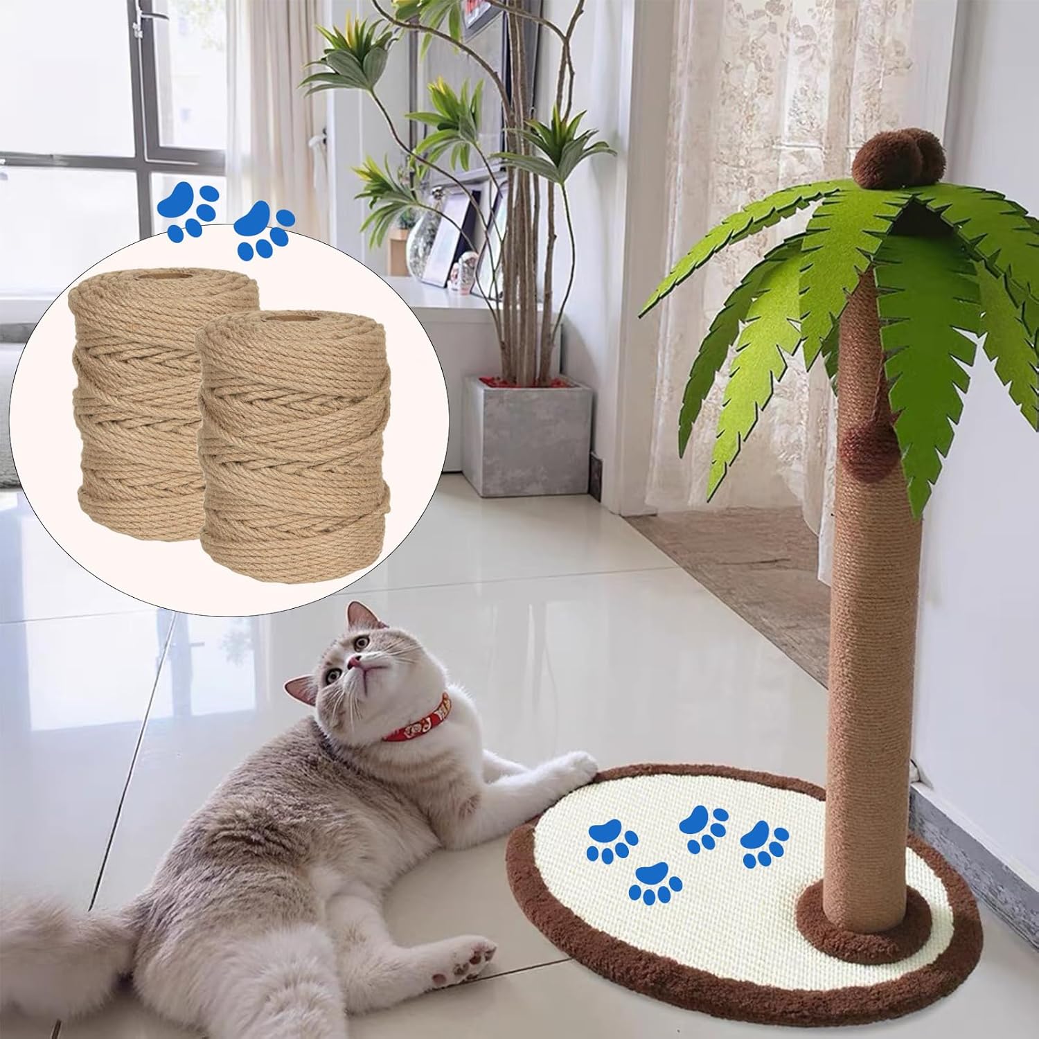 2Pack 328 x 6 MM Natural Jute Twine, 1/4” Heavy Duty Hemp Rope for Cat Tree Tower, DIY Crafts, Gardening, Gift Wrapping