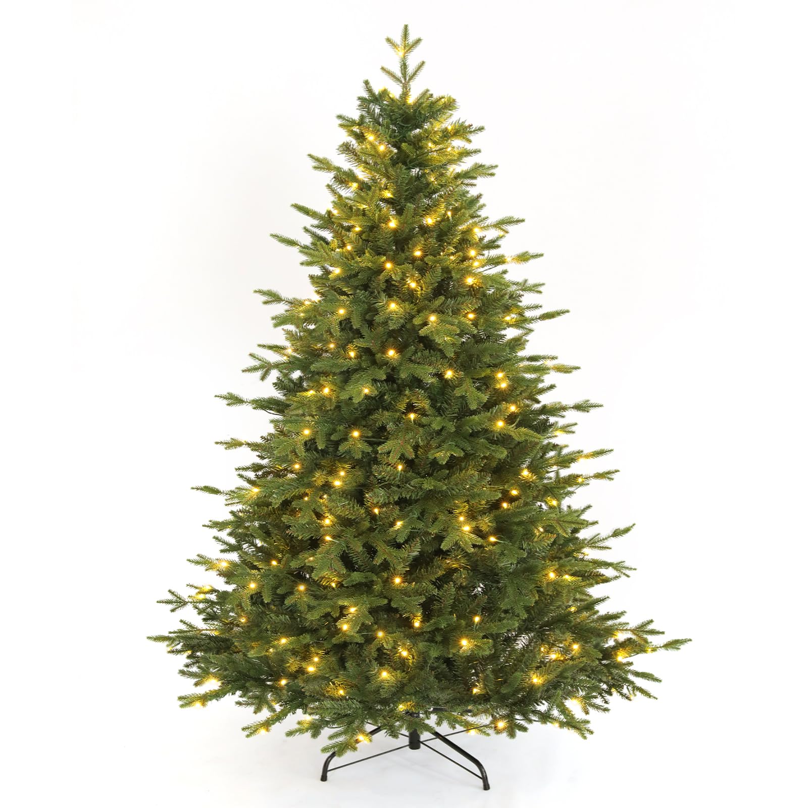 Sapin de Noël Artificiel de 180CM en PE & PVC avec 250 LED (Ø env. 124 cm) avec Neige, 1000 Pointes de Branches, Charnières en Métal & Support Pliable, Xmas Sapin pour Maison, Fête, Décoration de Noël