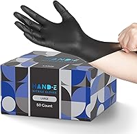 Hand-E Black Nitrile Disposable Gloves Large 50 Count - Powder-Free Latex-Free for Tattoo BBQ Cooking Mechanics