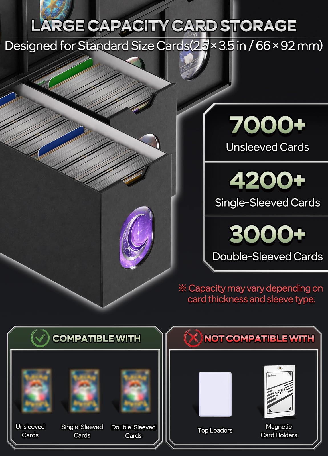 Boîte de rangement pour cartes à collectionner MTG, cartes de sport – Boîte de rangement en carton avec fenêtre transparente, séparateurs pour cartes TCG, MTG et cartes de sport (3 rangées ×