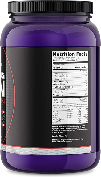 Ultimate Nutrition Prostar Micellar and Hydrolyzed Casein Protein Powder - Fat Free Overnight Muscle Growth and Recovery with BCAAs, 2 Pounds, Chocolate