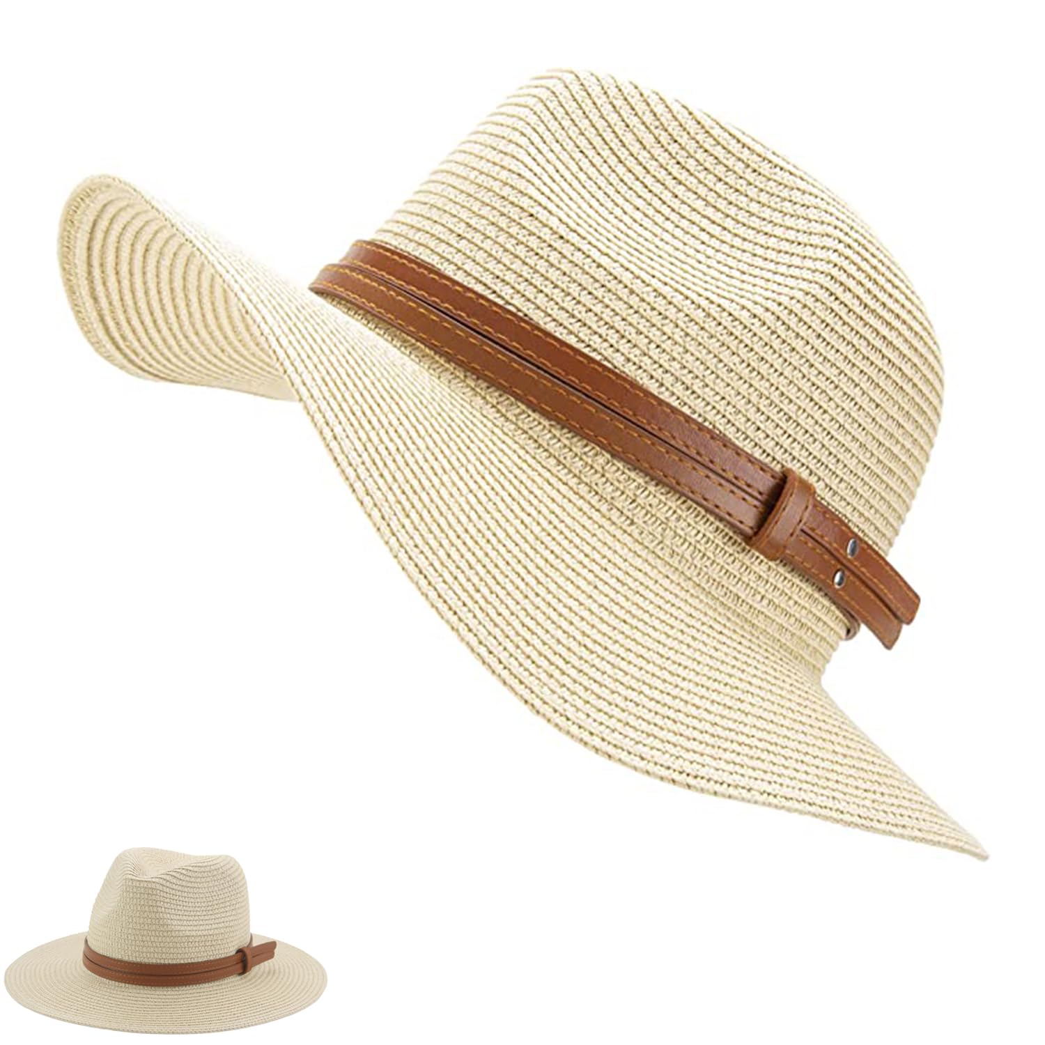 YANJIY Sombrero De ala Ancha, Sombrero De Paja Hombre Mujer, Sombrero De Paja De Moda, Plegable Sombreros De Verano Sol, Resistente a los Rayos UV, para Protección Solar, Playa, Senderismo