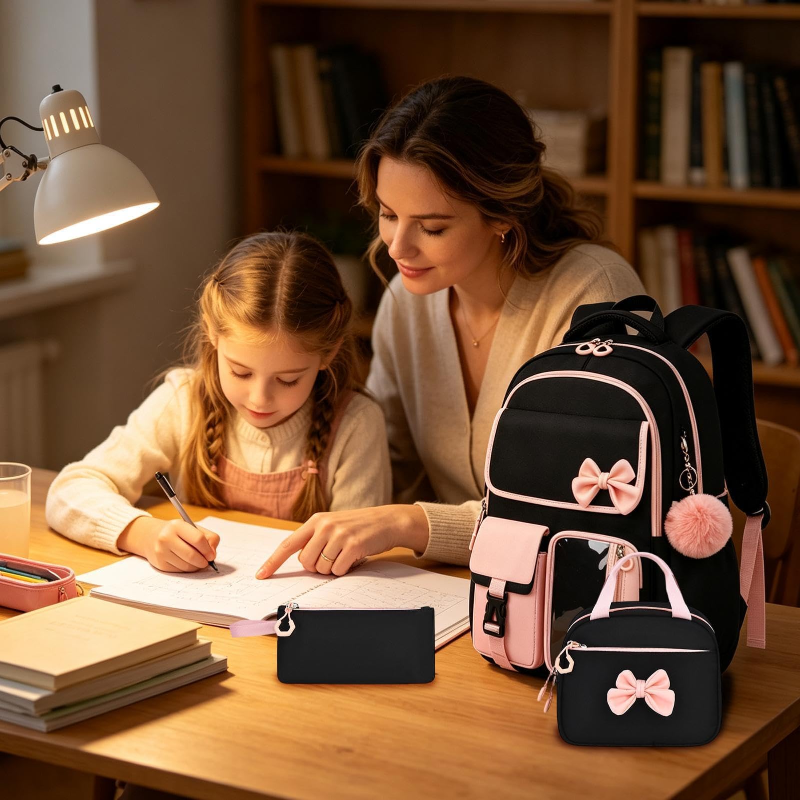 Zaino Scuola per Bambini con Borsa Pranzo 3 Pezzi Con Regolabile E Grande | Zaino Scolastico Bambini Divertente E per Libri di Abbigliamento Cancelleria Portafoglio Viaggio Outdoor e Pend