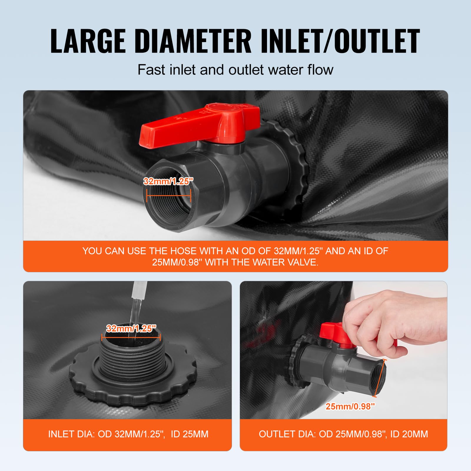 VEVOR Wasserblasen Aufbewahrungsbehälter 330 L, Wohnmobil-Wassertank, 1000D PVC faltbare Wasserspeicherbehälter, weicher Wasserbeutel, tragbare Wasserblase, Brandschutz, Camping, Notfall, Schwarz