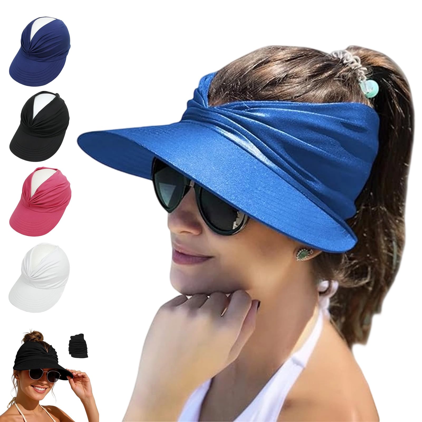 Fjaldjfu Women's Royal Blue Upf 50+ Uv Protection Sun Visor Hat, Wide Brim Quick Dry Foldable Summer Sun Hats, Beach Hats For (Royal Blue)