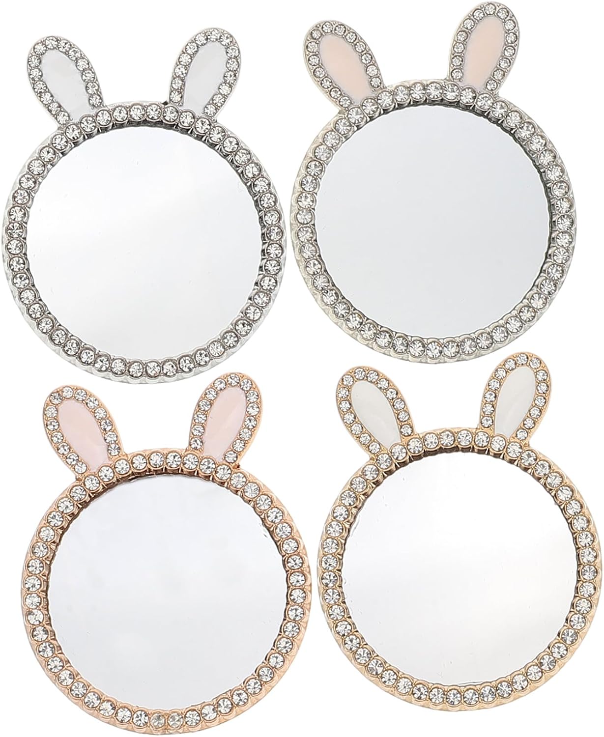 4pcs Cute Cat Bunny Ear Pocket Makeup Mirror for Cell Phones Rhinestone Embellished Phone Case Accessory Compact and Decorative for Girls