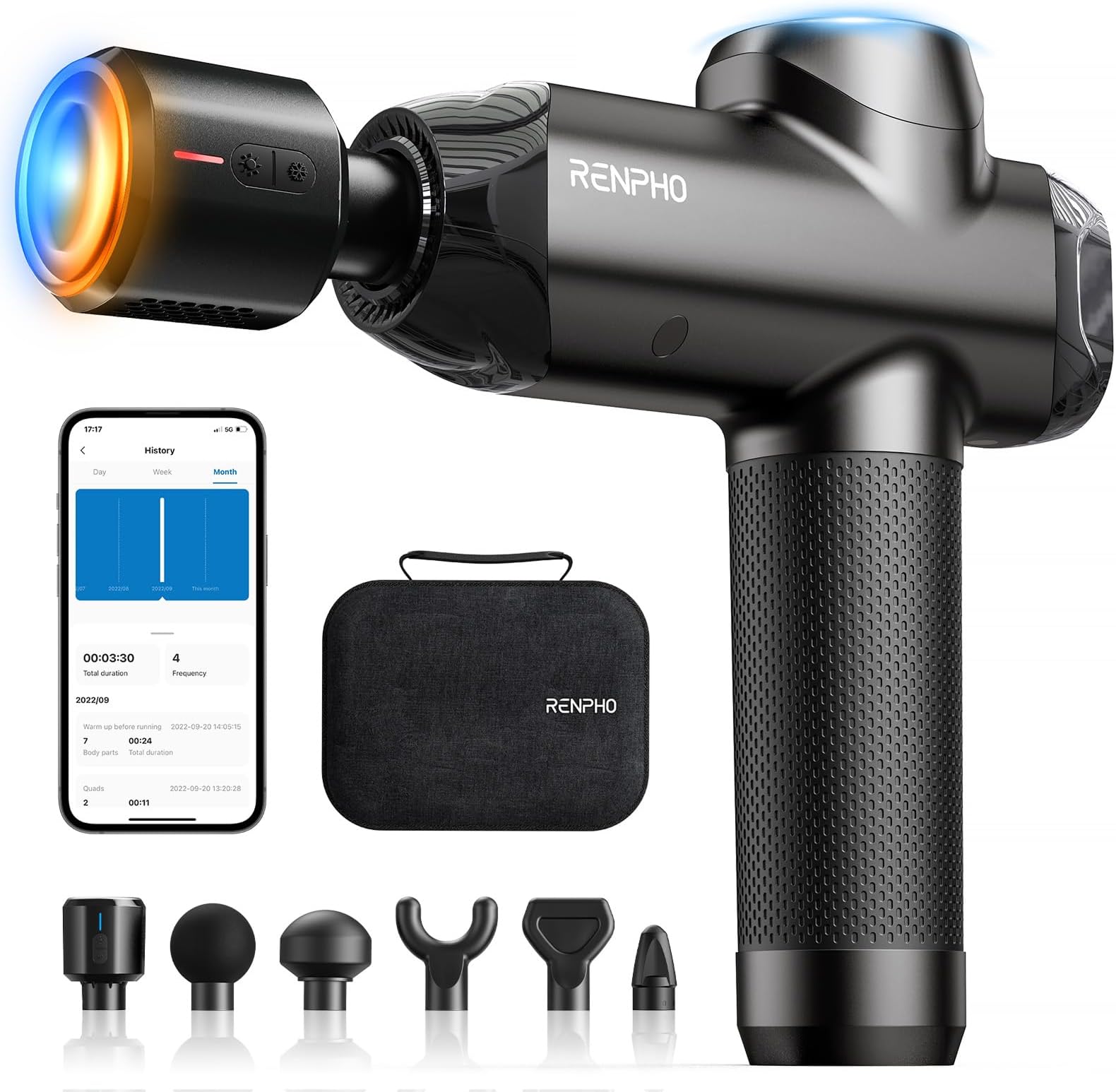 Power+ Thermacool Massage Gun with Heat and Cold, Mothers Day Gifts, 12mm Amplitude Deep Tissue Percussion Massager for Professional Athletes, App Controlled Guided Courses, 6 Speeds