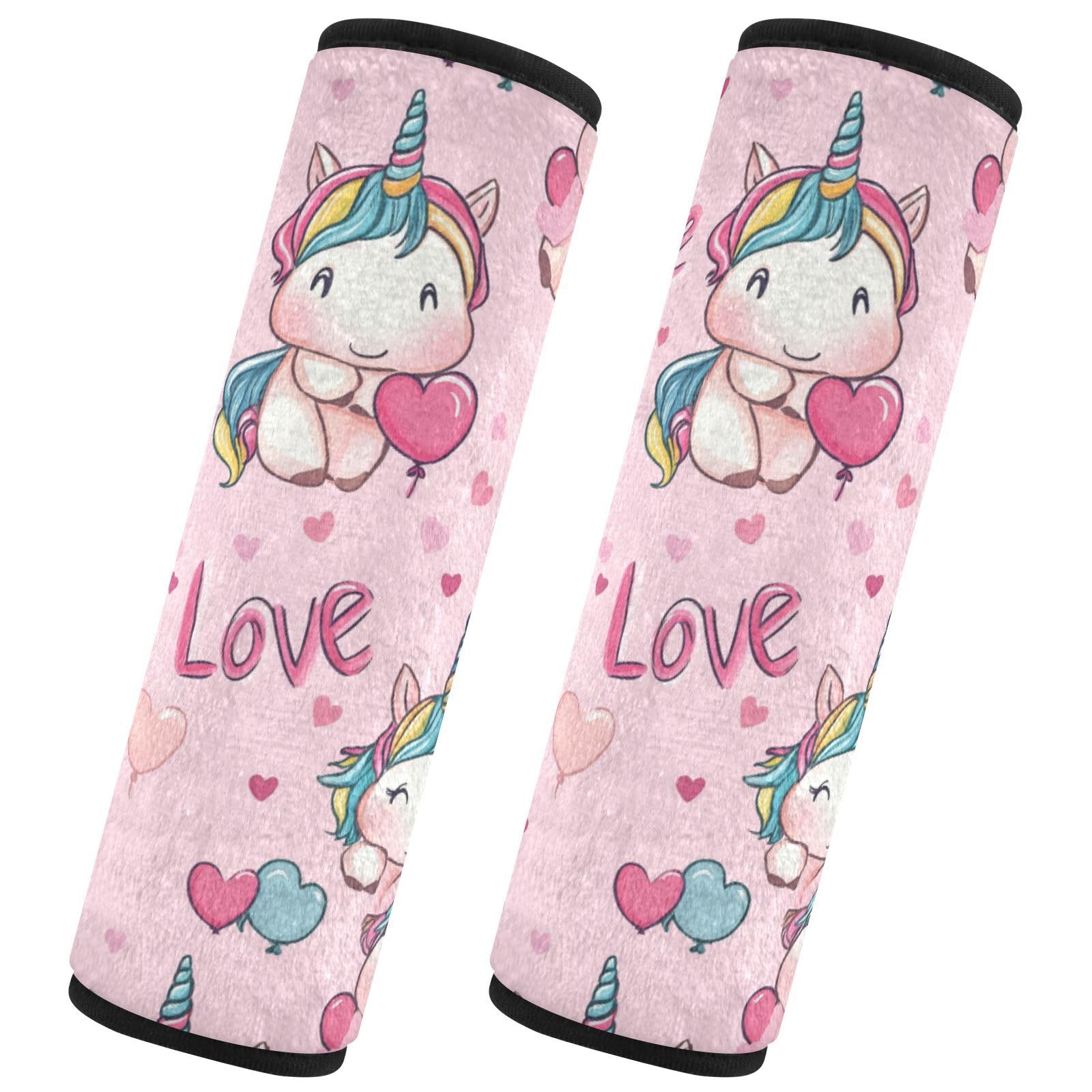 Seat Belt Covers 2 Pack Cartoon Unicorns Hearts Car Seat Strap Covers Super Soft Cute Car Seat Neck Cover for Boys Girls Adults Babies M