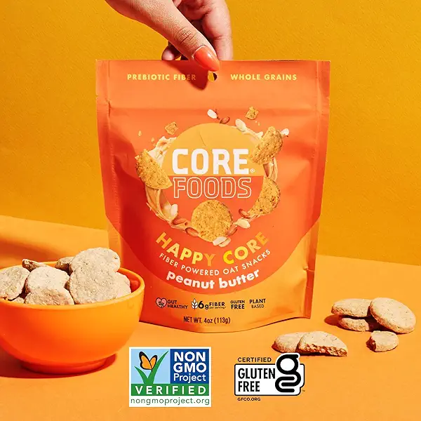 CORE Fiber Powered Oat Snacks, Peanut Butter, 4oz Bag, Plant-Based, 6g Prebiotic Fiber 4